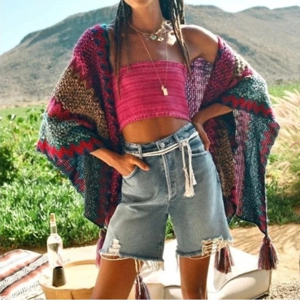 Anthropologie Fringed Knit Cardigan Kimono